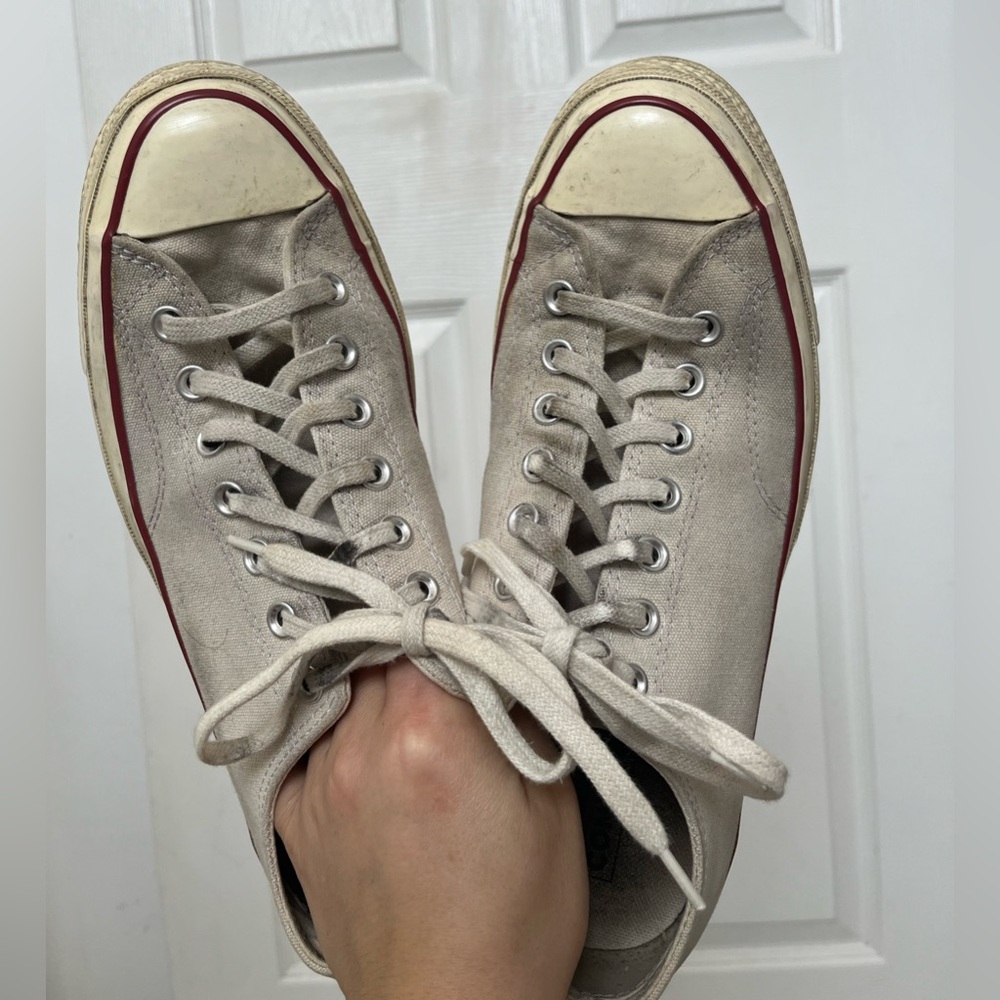 Converse Cream and Red Low-Top Sneakers